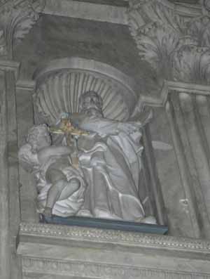 St Peter Fourier statue from below